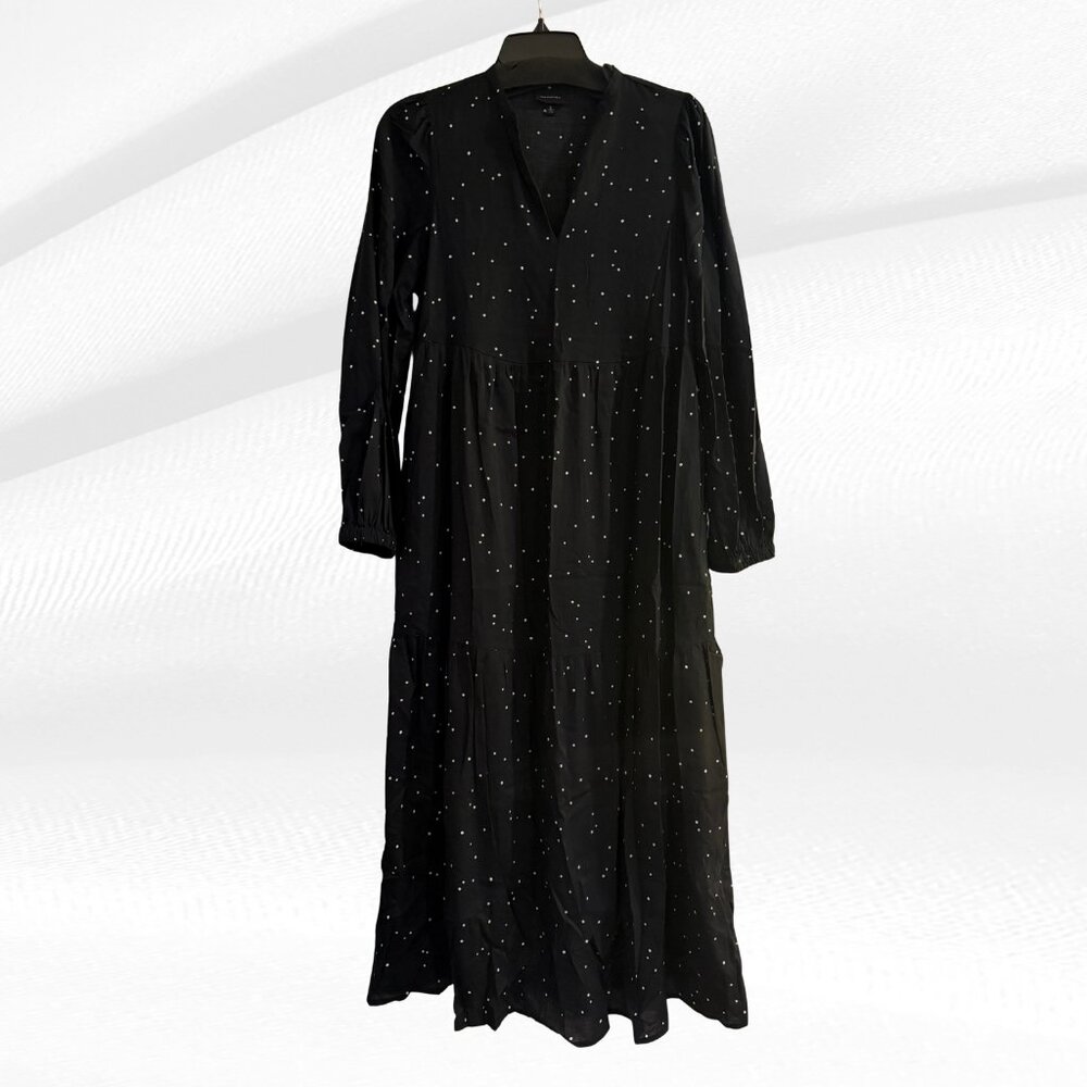 Who What Wear Black Polka Dot Tiered Midi Dress Long Sleeve Small Cottagecore